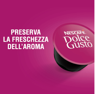 Nescafé Dolce Gusto capsule on purple background written preserves freshness aroma